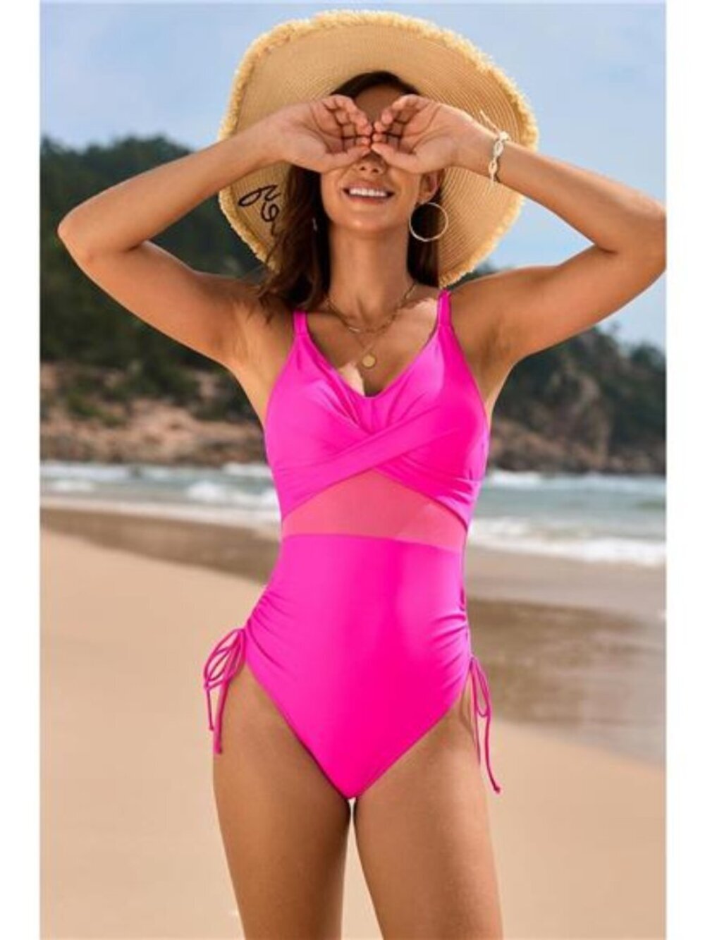 Drawstring Ruched V-Neck One-Piece Swimwear - Picture 7 of 15